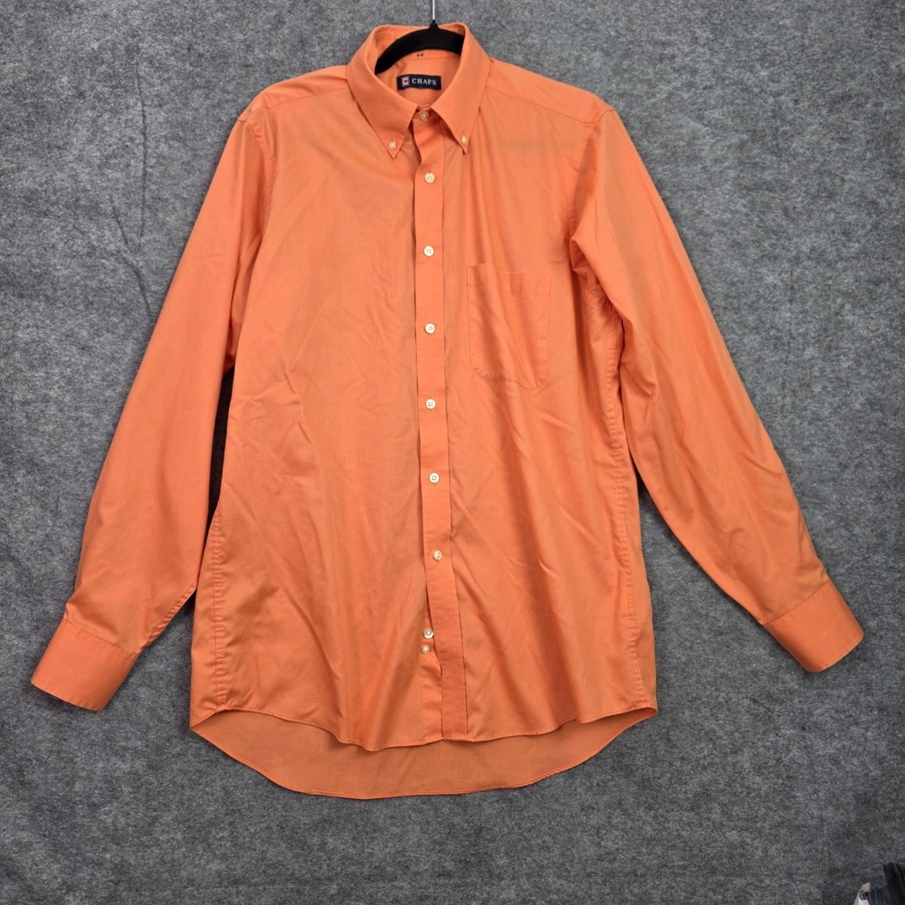 Chaps Mens Orange Classic Fit Twill Wrinkle Free Button Down Shirt 15-15.5 34/35